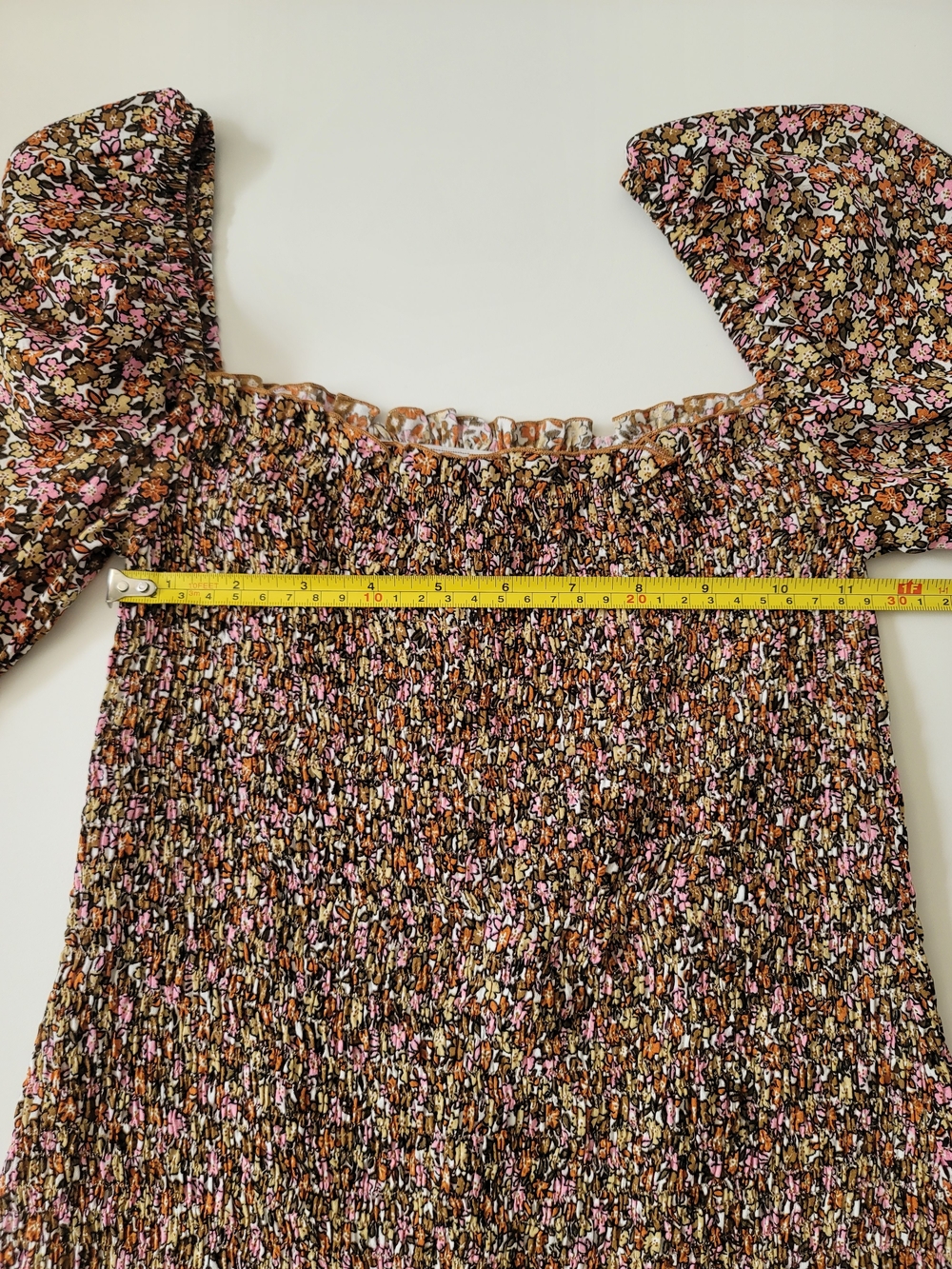 Faithfull the Brand Es Saada Ruched Mini Dress in Mathiola Brown Floral XS - Picture 5 of 9